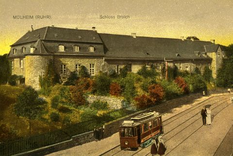 Historische Postkarte von Schloß Broich (Straßenseite)