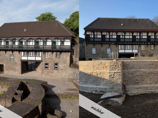 Vorher-Nachher-Vergleich: Das Hochschloss nach der Sanierung von Schloß Broich