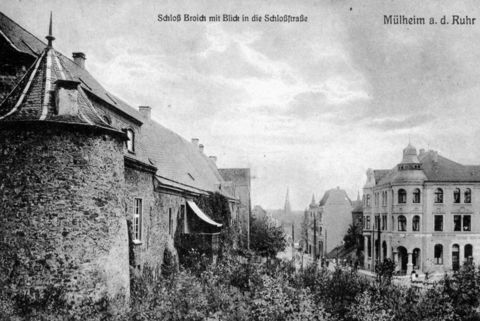 Historische Postkarte von Schloß Broich (Straßenseite)